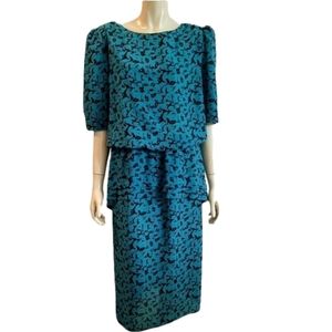 Vintage Dress size Large 80s Early 90s Midi with Shoulder Pads Retro